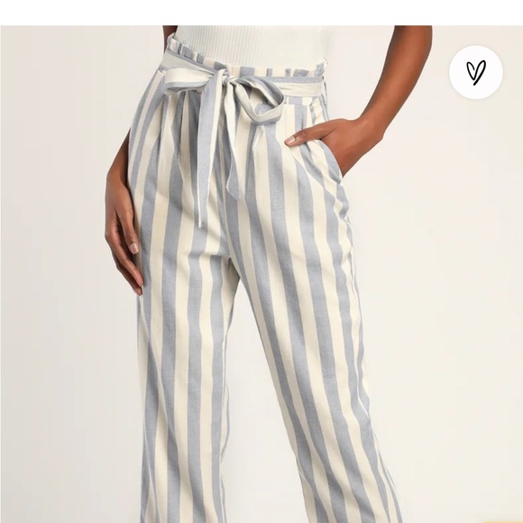 Lulu’s Blue & Ivory Striped Paper bag Pants - Picture 2 of 7